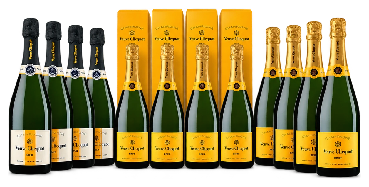 Set mit 12 Flaschen - Champagner Veuve Clicquot - Gemischter Karton