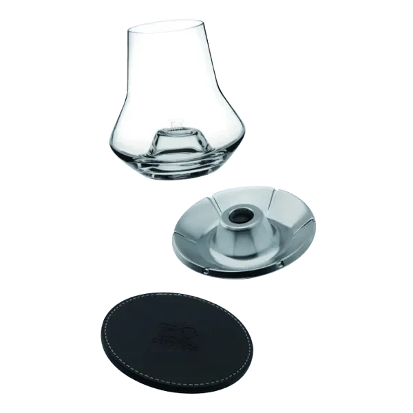Set da Degustazione Whisky - Bicchiere + Sottobicchiere in Pelle + Base Refrigerante